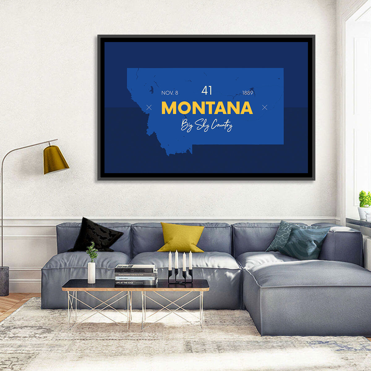 Montana Map Typography Big Sky Country Wall Art in a room, landscape