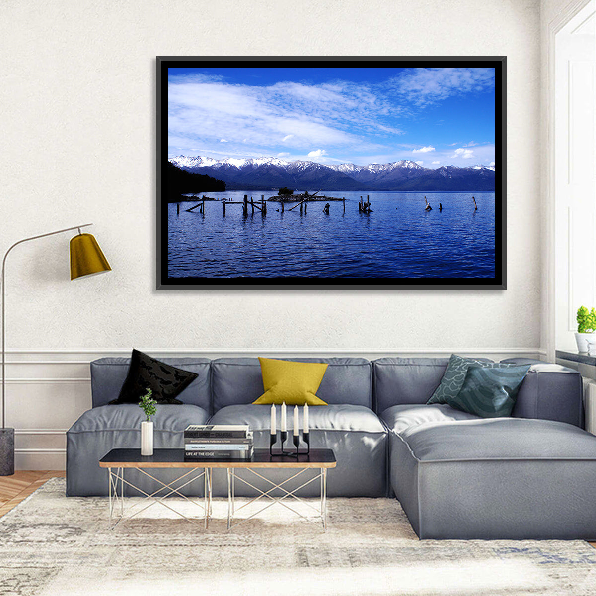 Nahuel Huapi Lake with Wooden Pilings Wall Art in a room, landscape