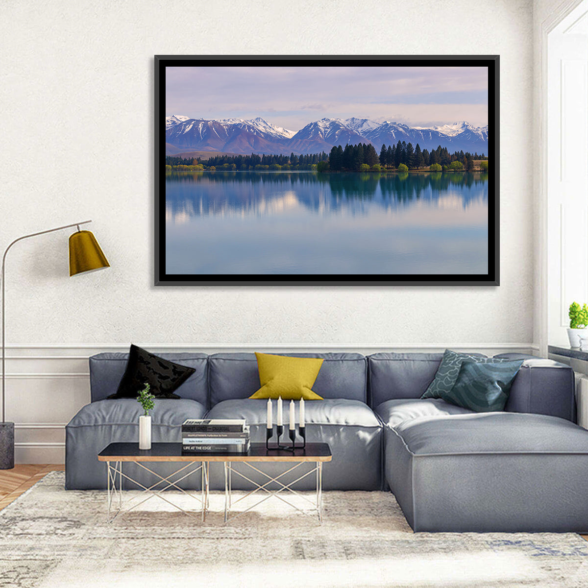 Ruataniwha Lake Reflection Wall Art in a room, landscape