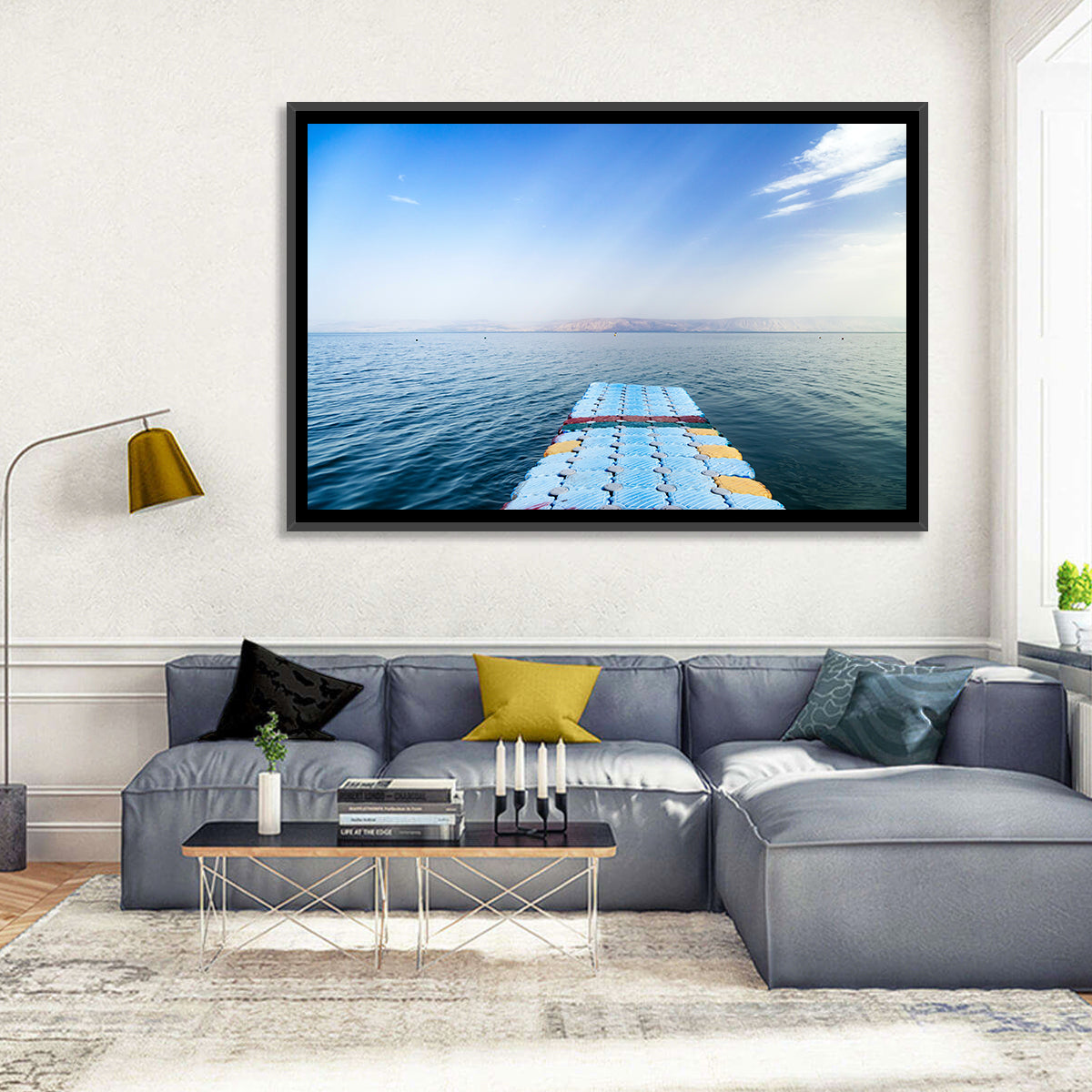 Galilee Floating Dock at Tiberias Wall Art in a room, landscape