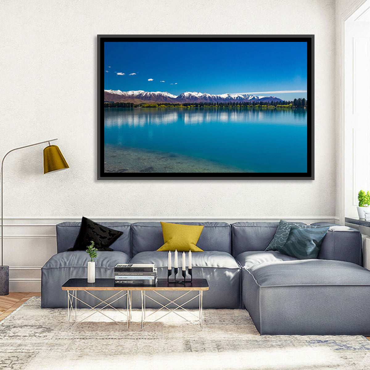 Lake Ruataniwha Reflection Wall Art in a room, landscape