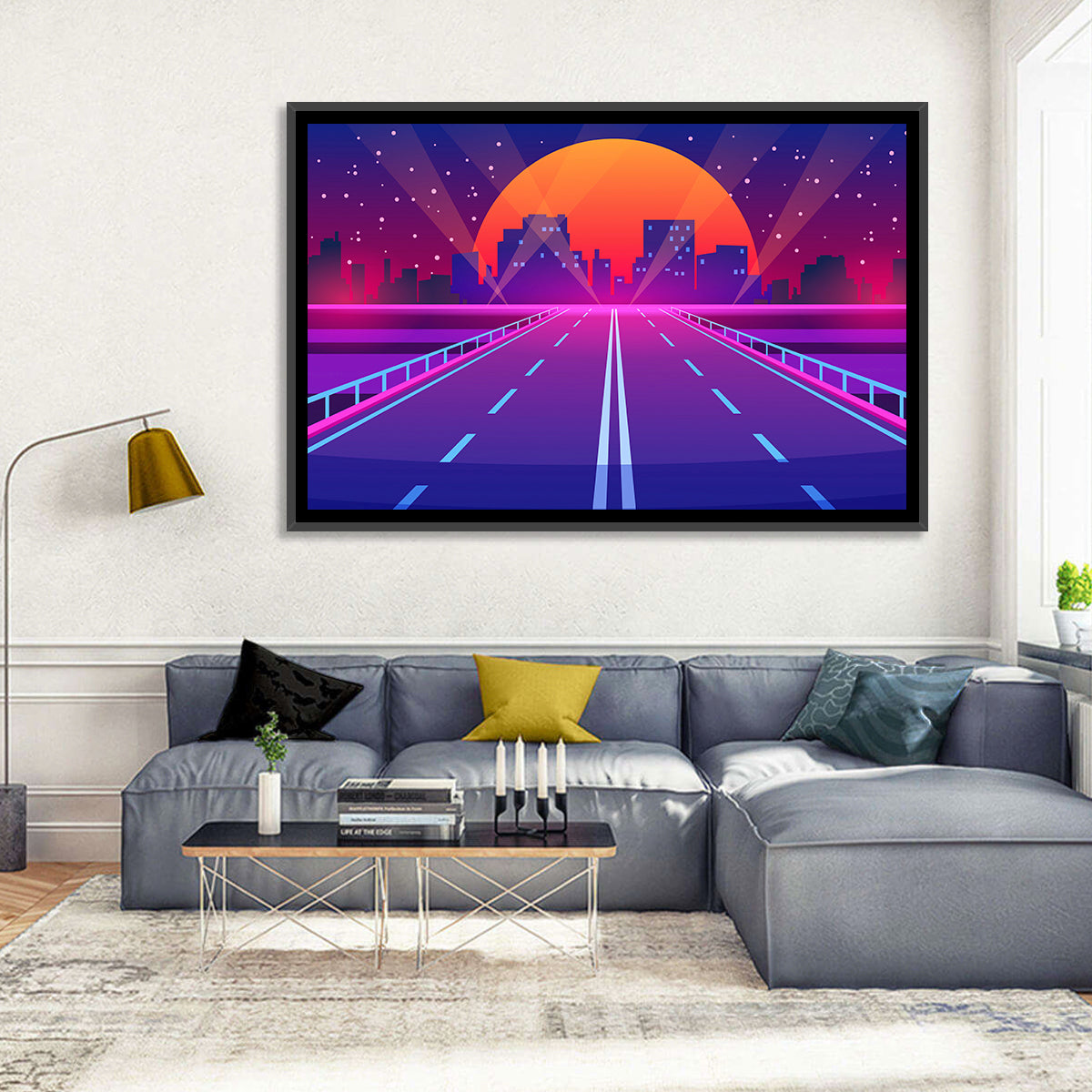 Dusk Highway Cityscape Wall Art in a room, landscape