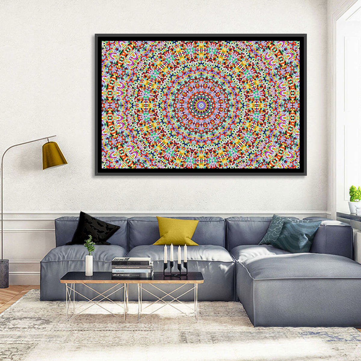 Beaded Kaleidoscope Mandala Wall Art in a room, landscape