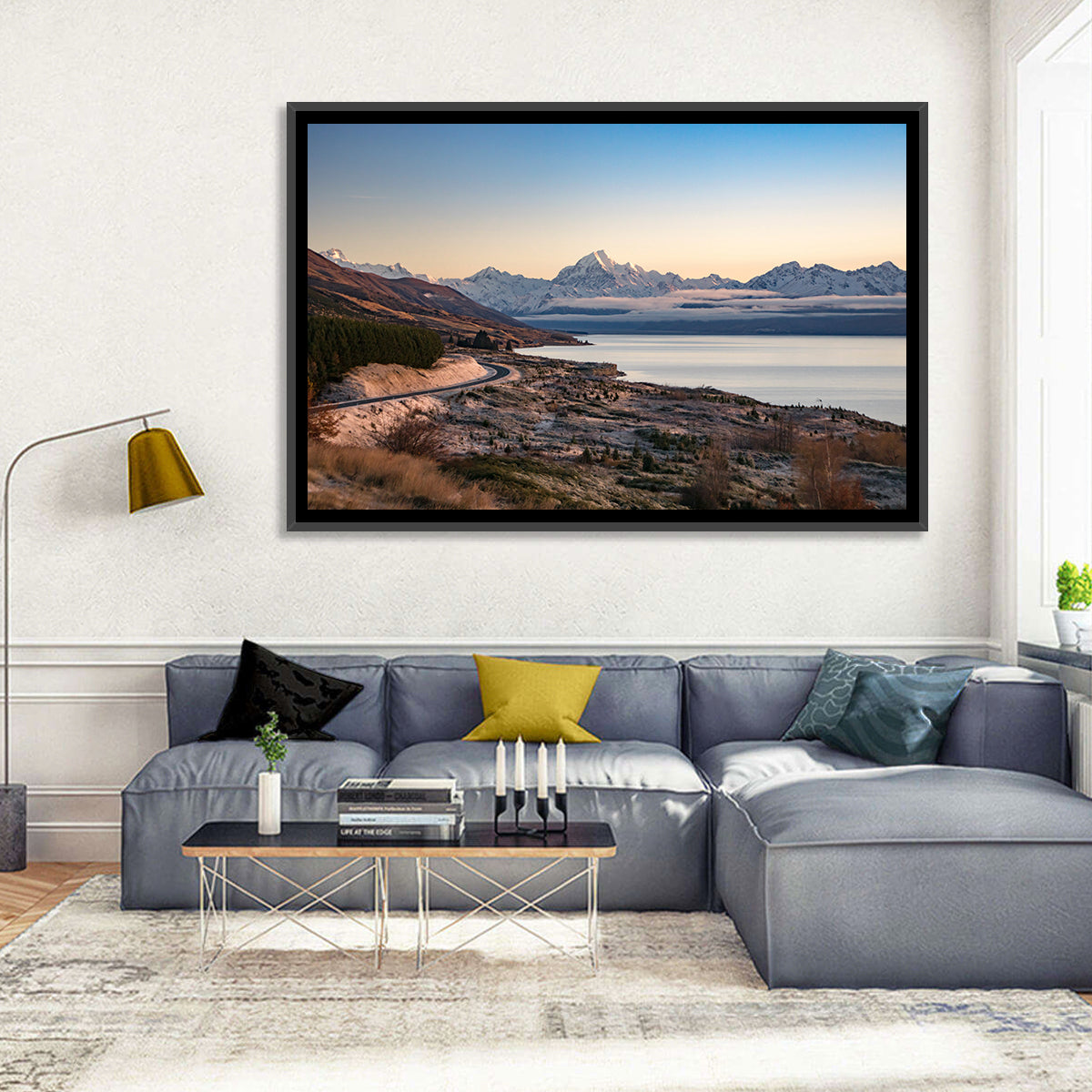 Mount Cook Over Lake Pukaki Wall Art in a room, landscape