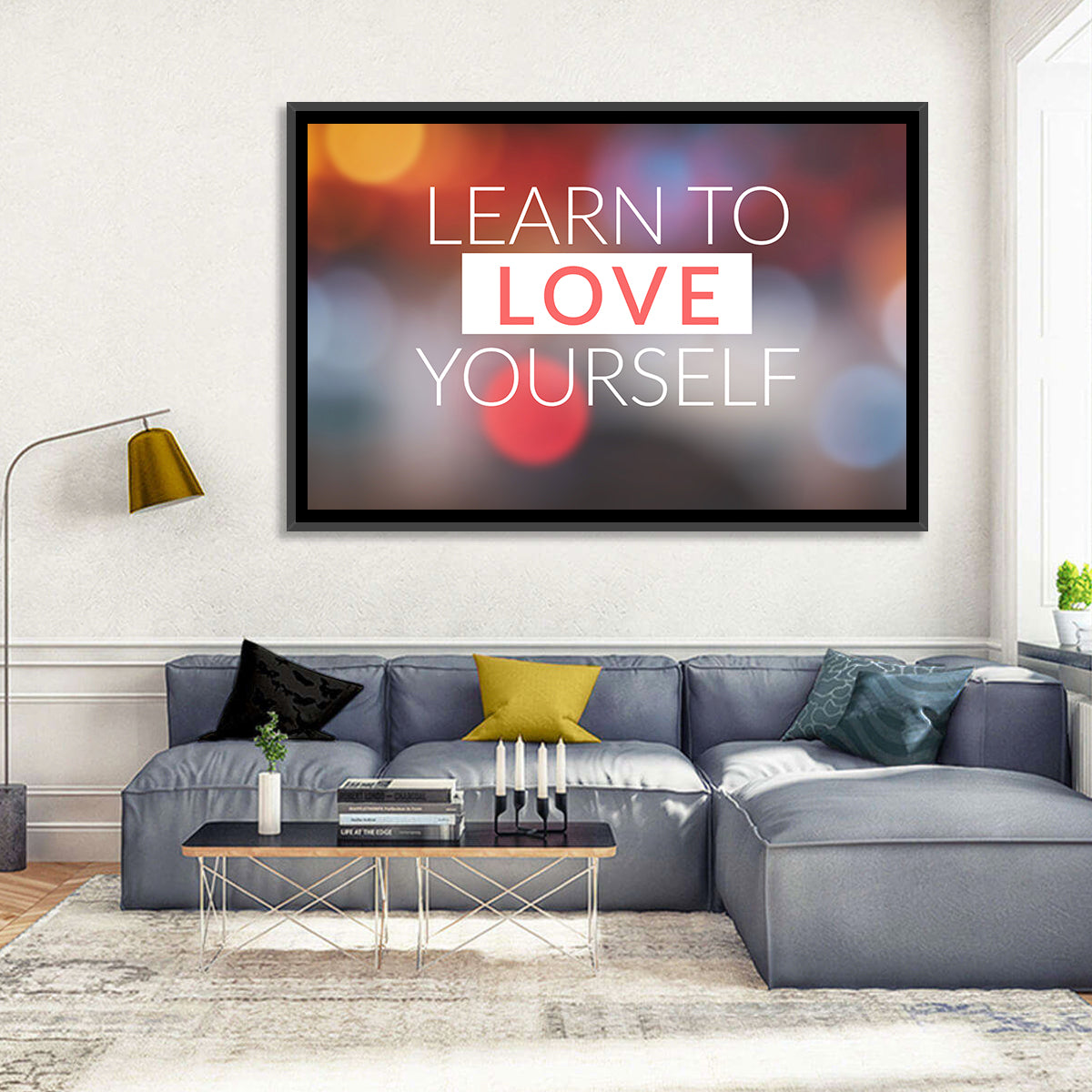 Learn to Love Yourself Wall Art in a room, landscape
