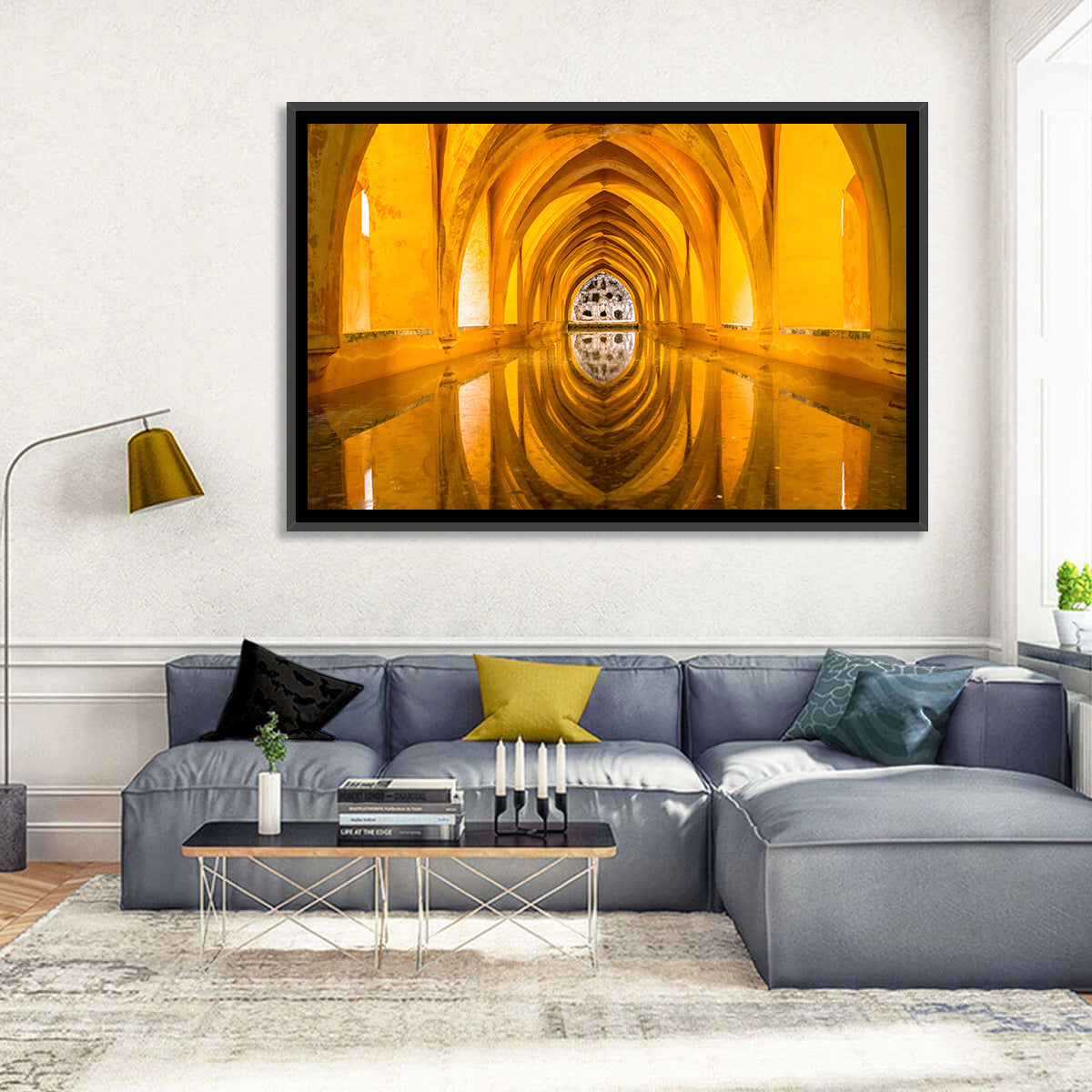 Royal Alcázar Bath Reflections Wall Art in a room, landscape