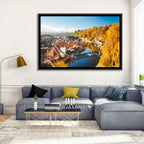 Český Krumlov River Weir in Autumn Wall Art