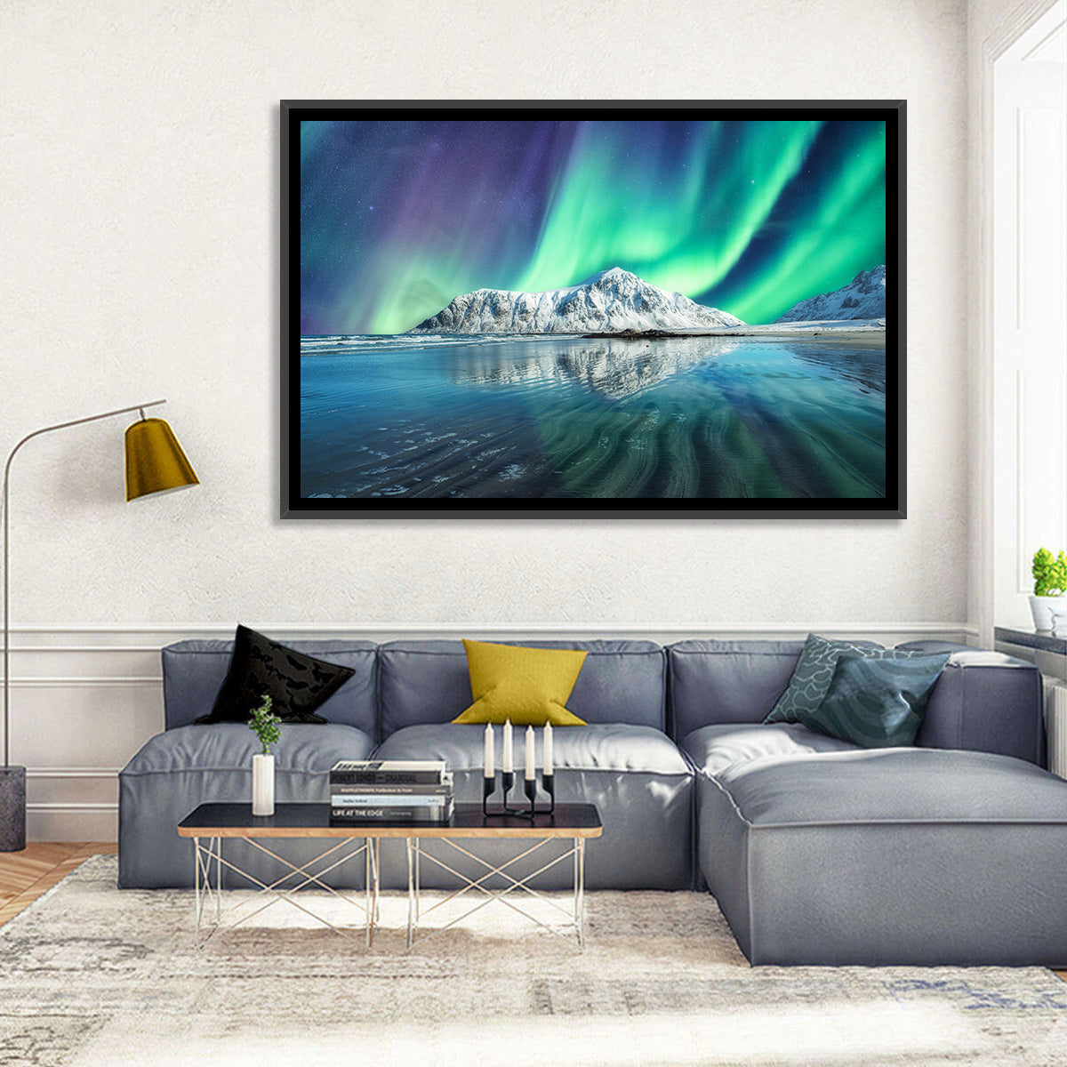 Aurora Over Skagsanden Beach Wall Art in a room, landscape