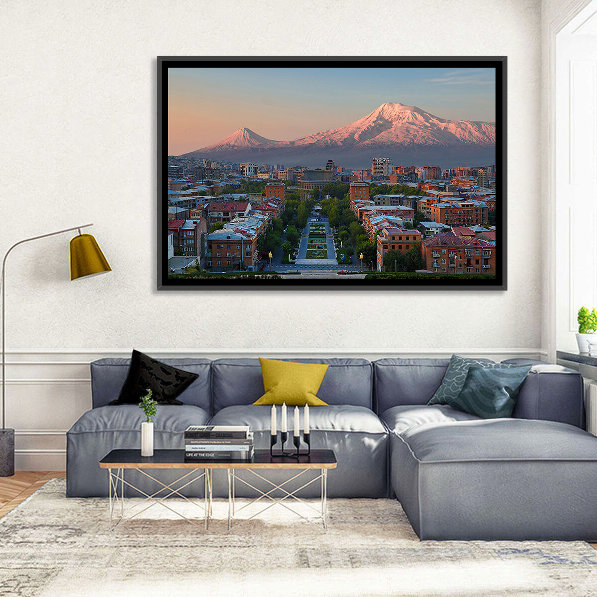 Sunset Over Mount Ararat from Yerevan Wall Art in a room, landscape