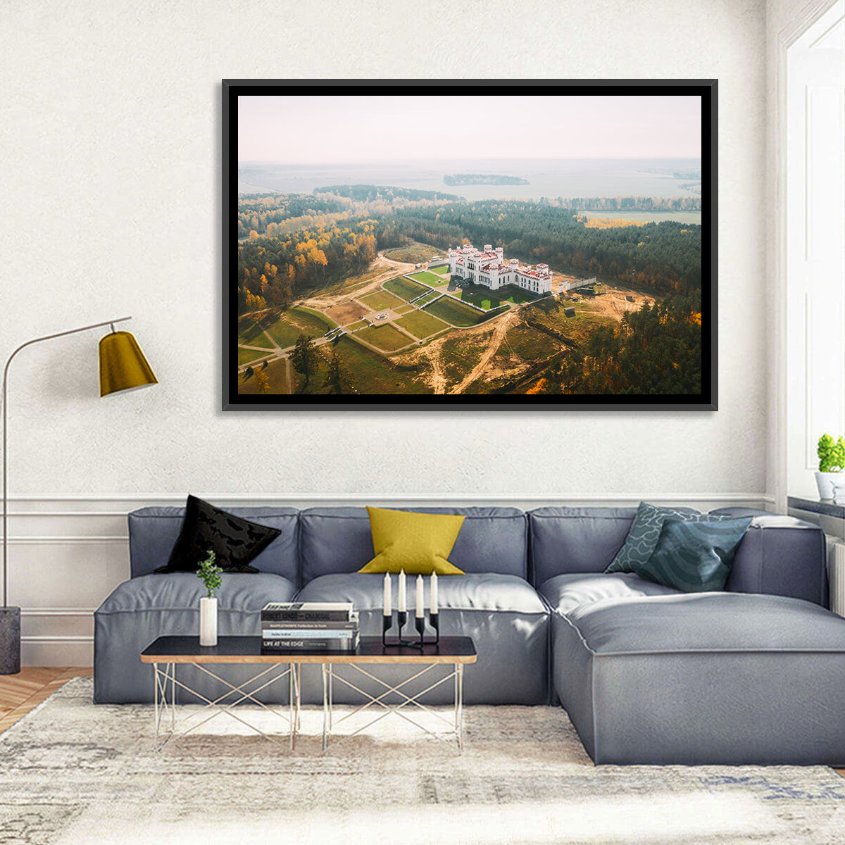 Kosava Castle Aerial View Wall Art in a room, landscape