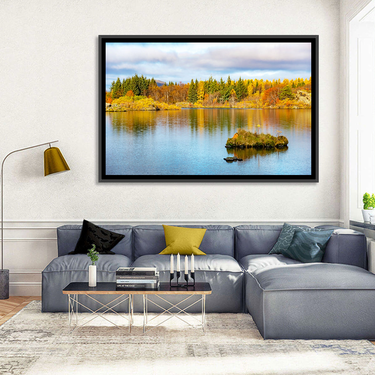 Autumn at Lake Myvatn Wall Art in a room, landscape