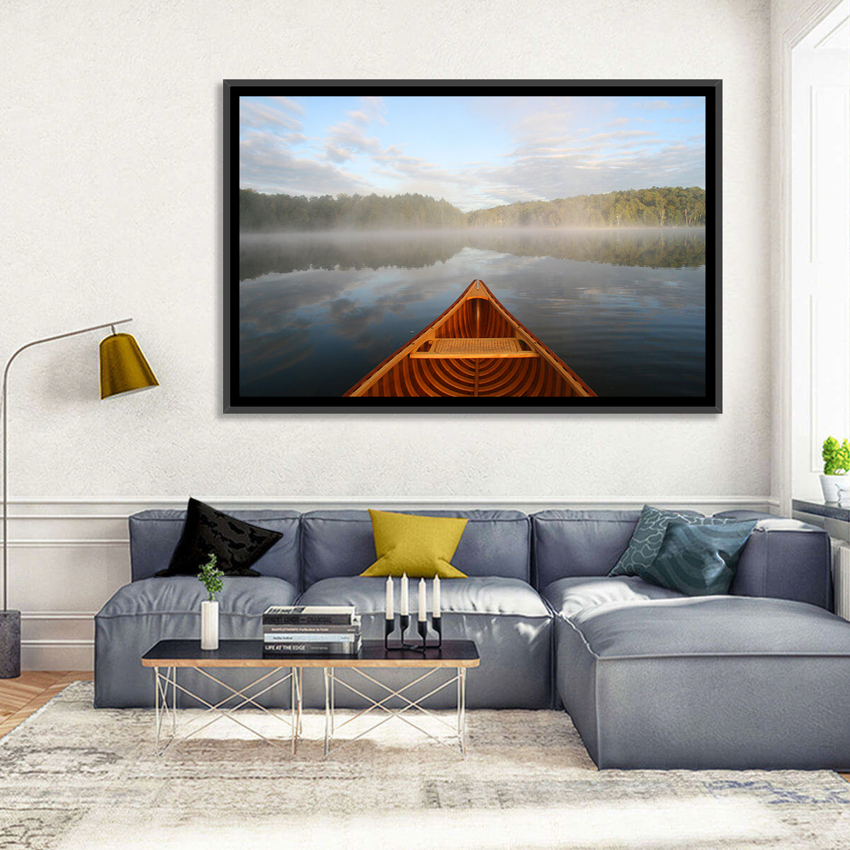 Cedar Canoe on Lake Ontario Wall Art in a room, landscape
