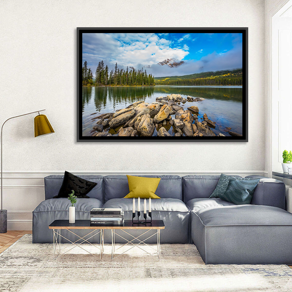 Pyramid Lake Reflections Wall Art in a room, landscape