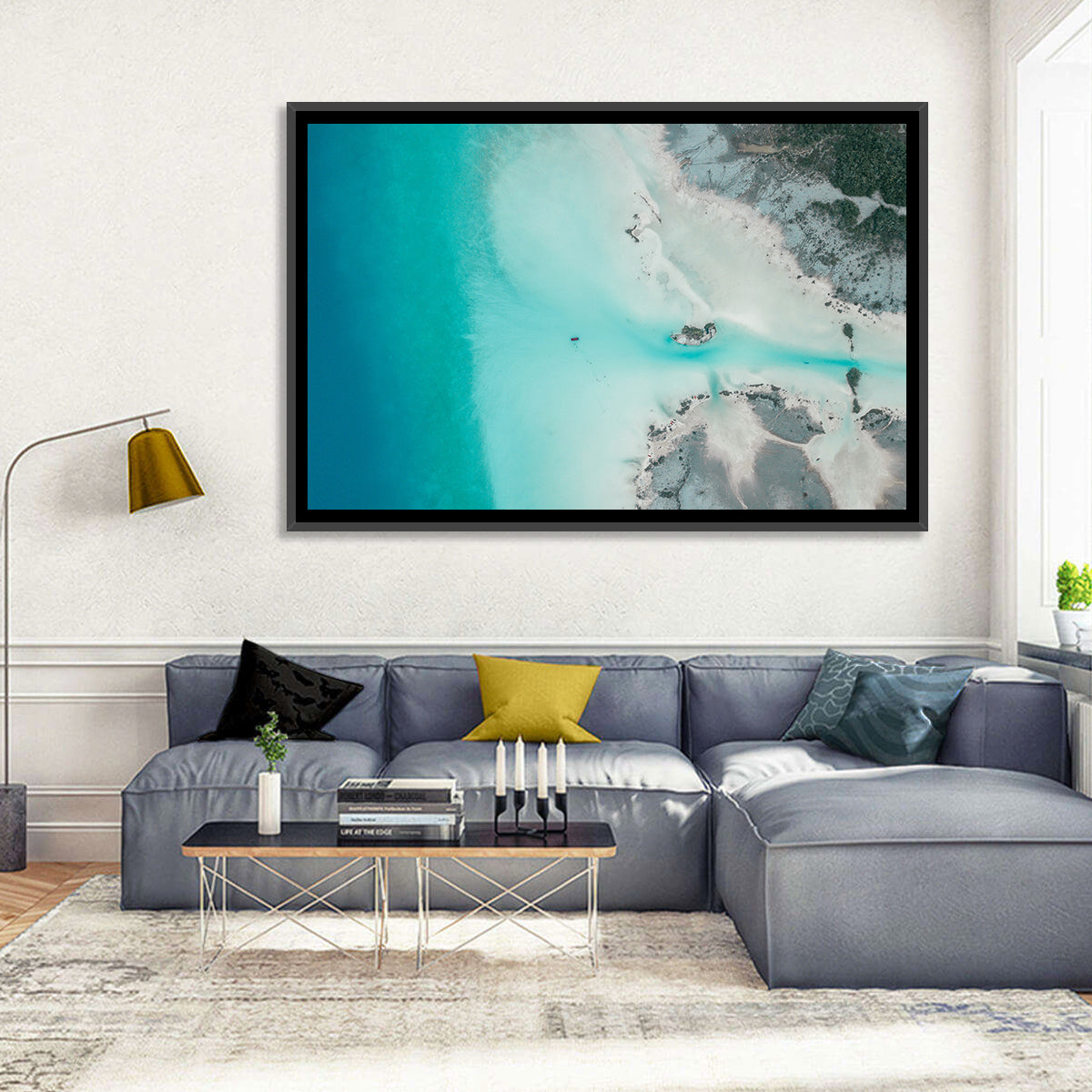 Bacalar Lagoon Aerial Wall Art in a room, landscape