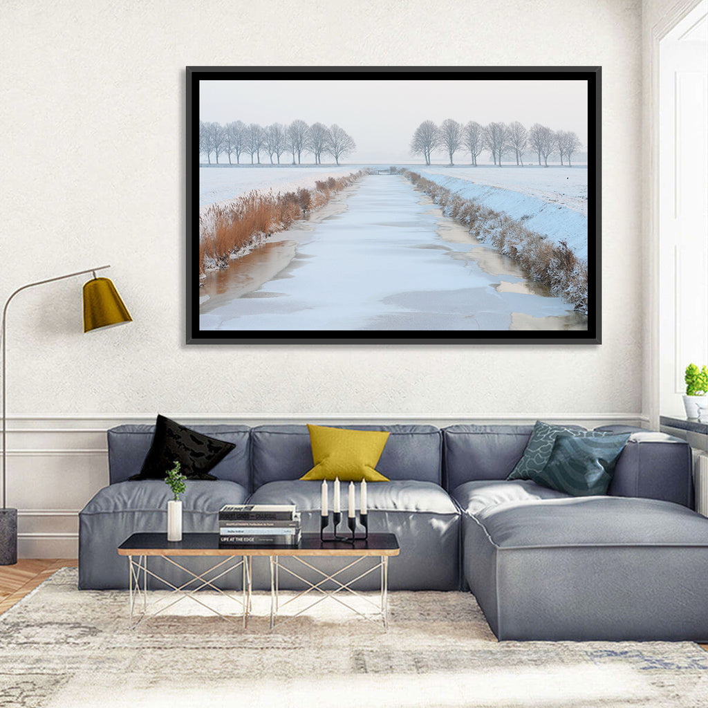 Frozen Canal with Bare Trees Wall Art