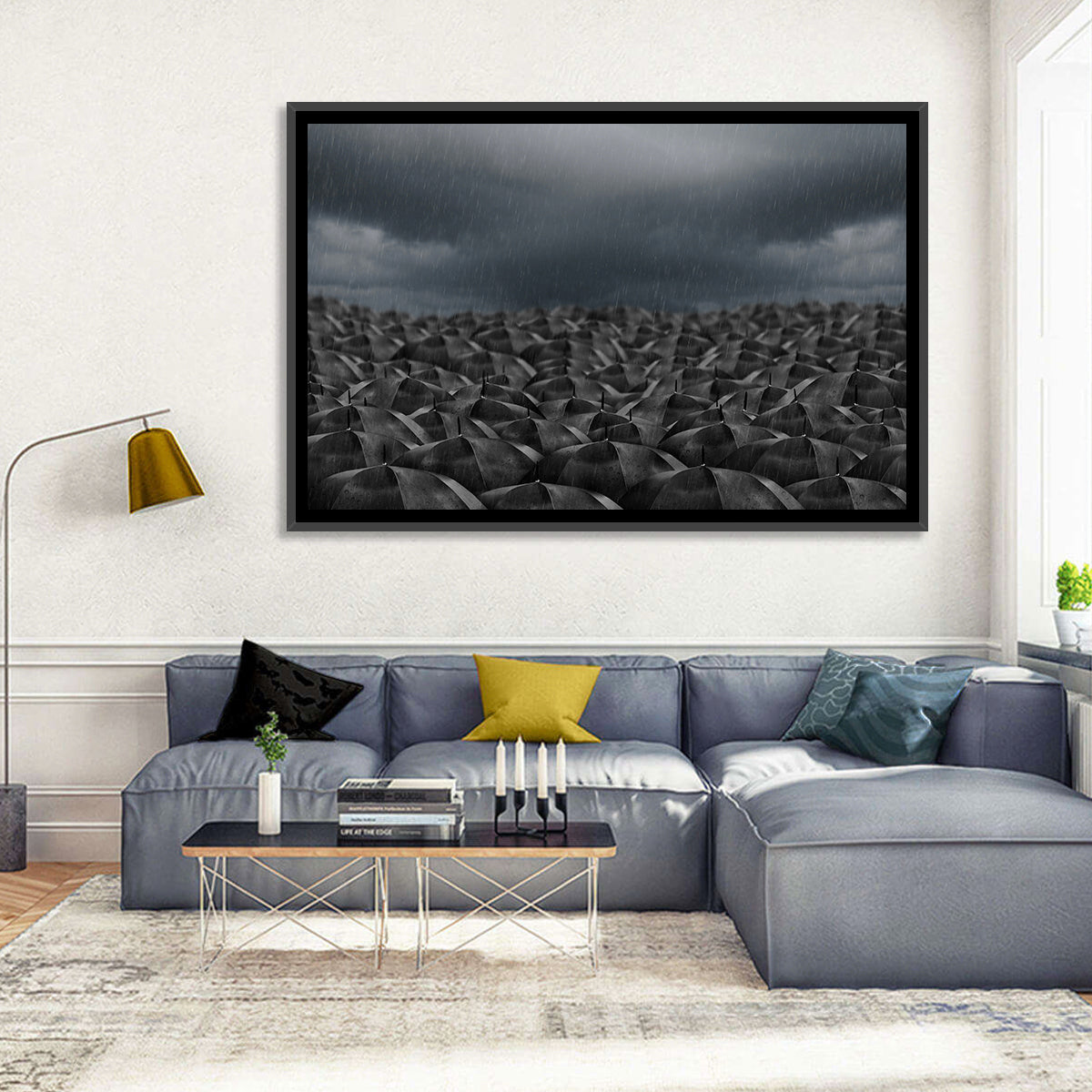 Clustered Umbrellas in Rain Wall Art
