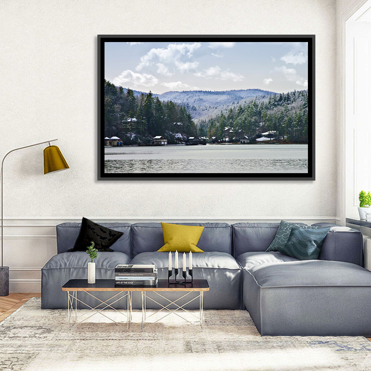 Lake Rabun Winter Scene Wall Art in a room, landscape