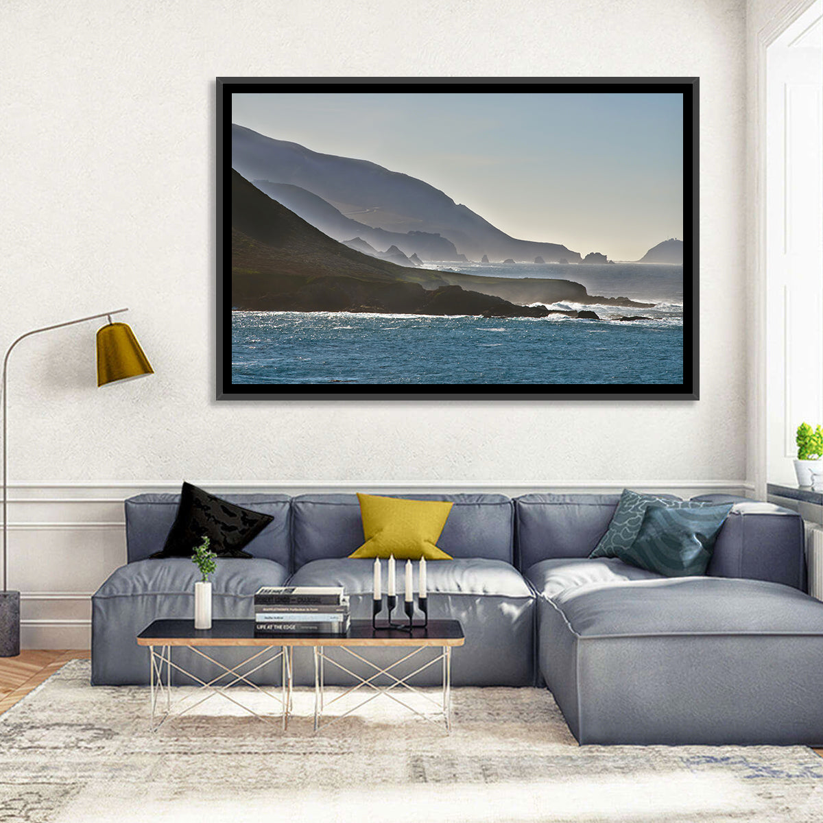 Misty Big Sur Coastline Wall Art in a room, landscape