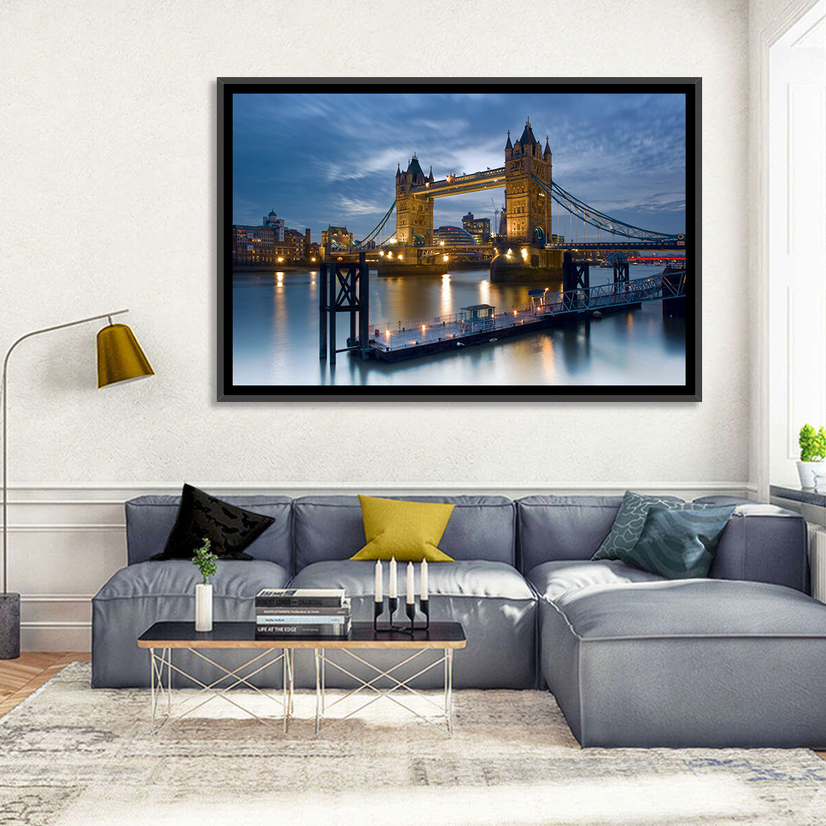 Tower Bridge at Blue Hour Wall Art in a room, landscape