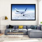 Commercial Jet Above Clouds Wall Art