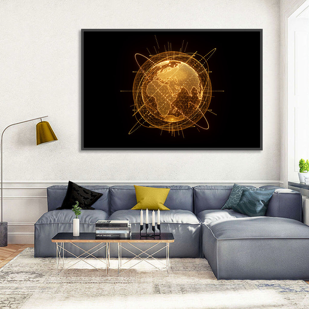 Golden Hologram Globe Wall Art