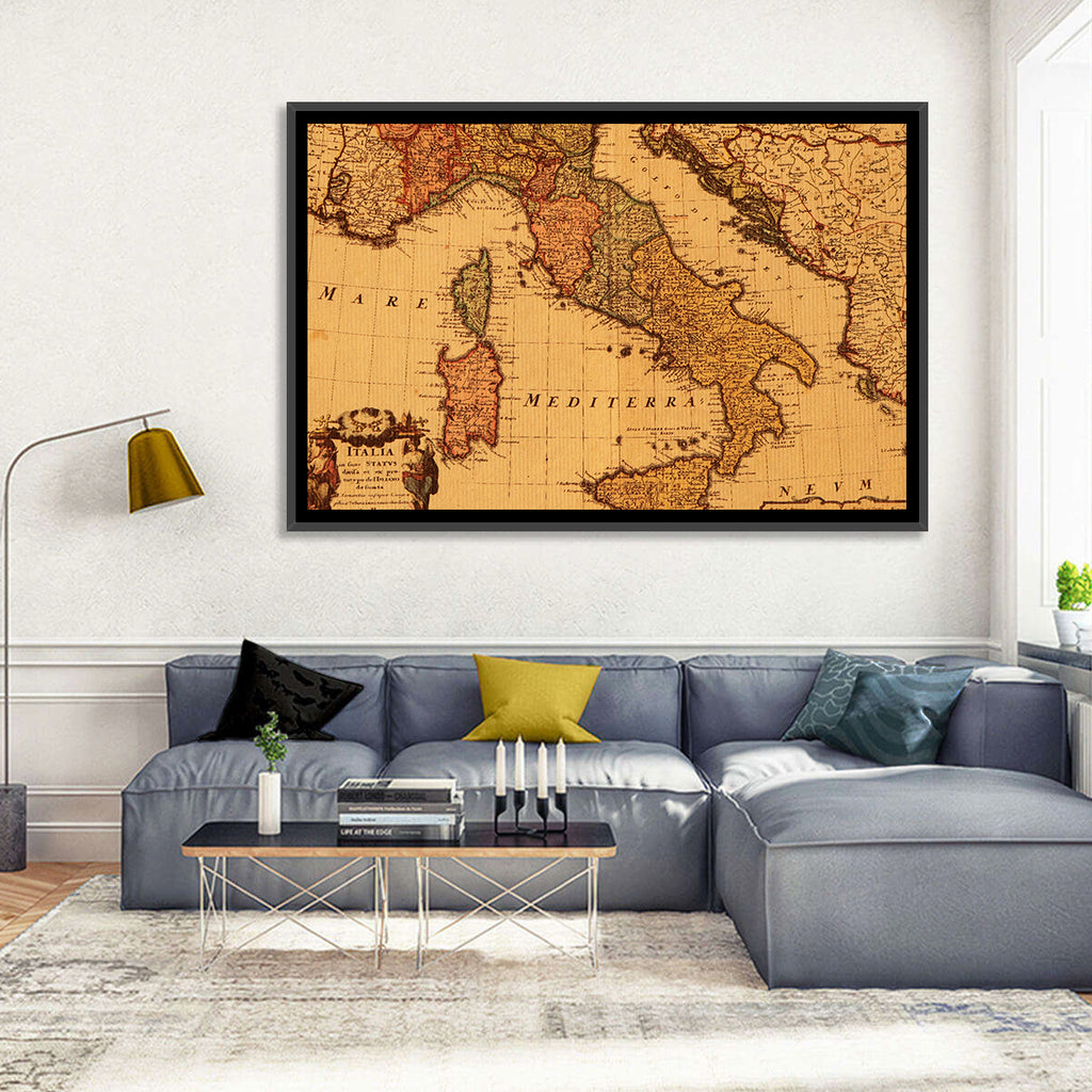 Antique Map of Italy with Ornate Cartouche Wall Art