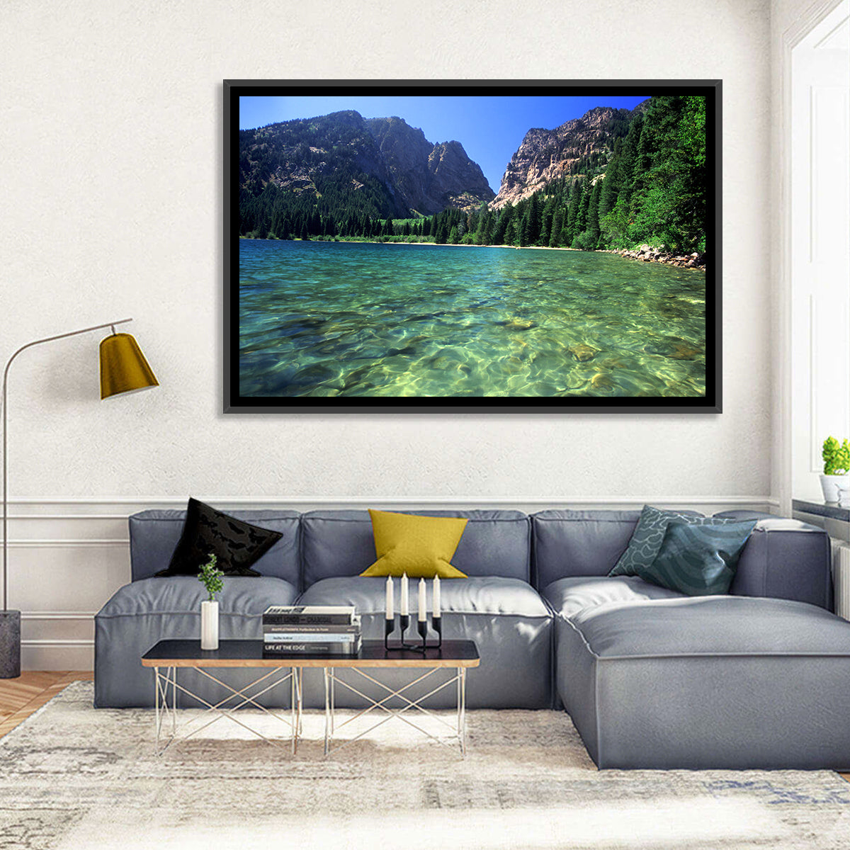 Phelps Lake Landscape Wall Art in a room, landscape