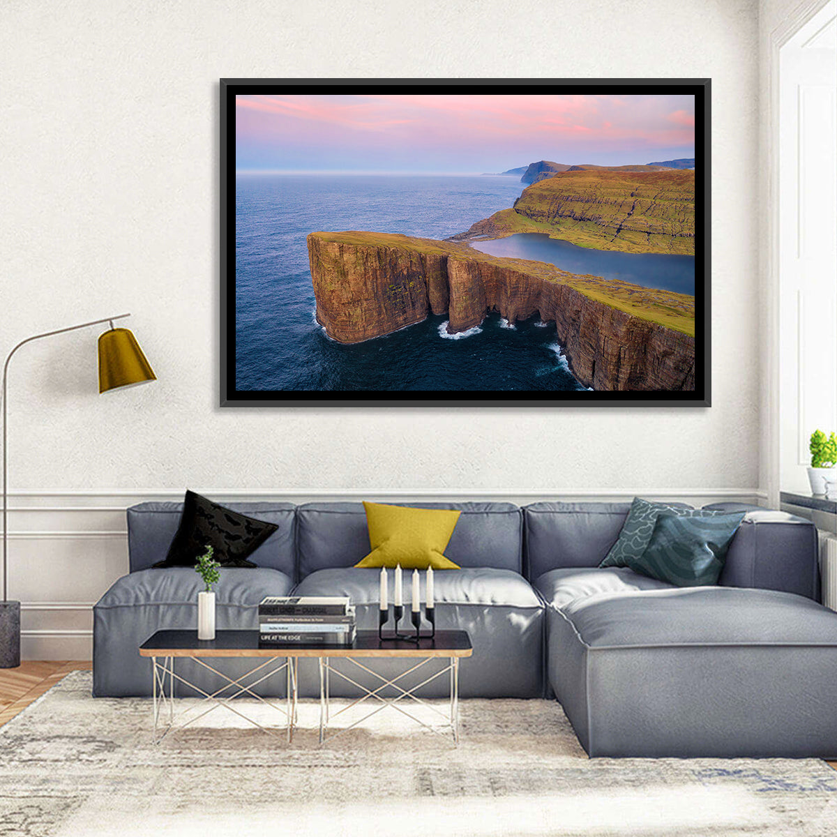 Sørvágsvatn Clifftop Lake Wall Art in a room, landscape