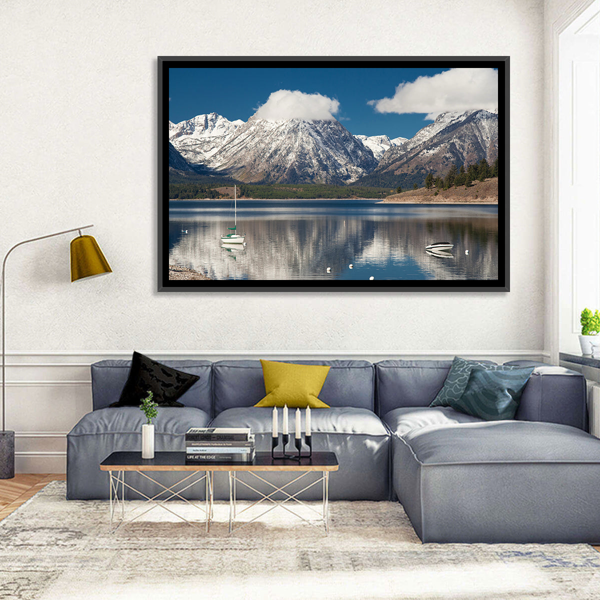 Jenny Lake Reflection Wall Art in a room, landscape