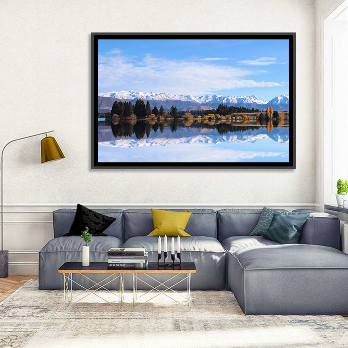 Ruataniwha Lake Reflection Wall Art in a room, landscape