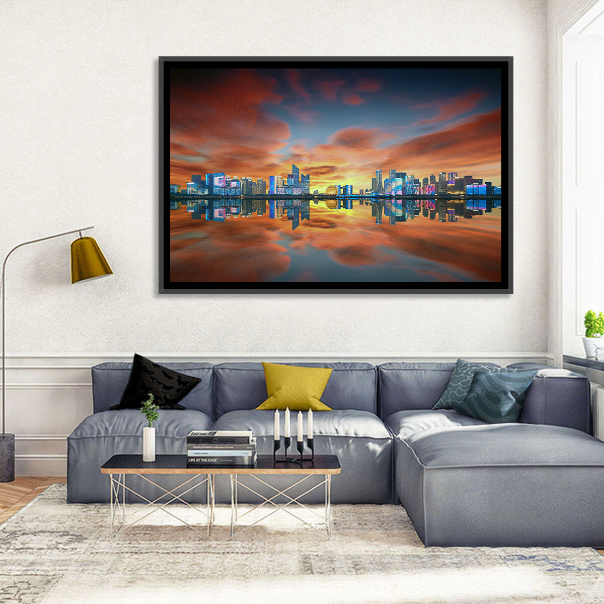 Hangzhou Golden Sphere Skyline at Dusk Wall Art in a room, landscape