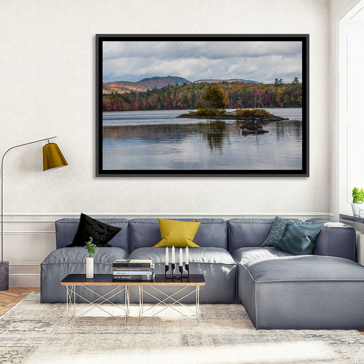 Lake Umbagog Autumn Reflection Wall Art in a room, landscape
