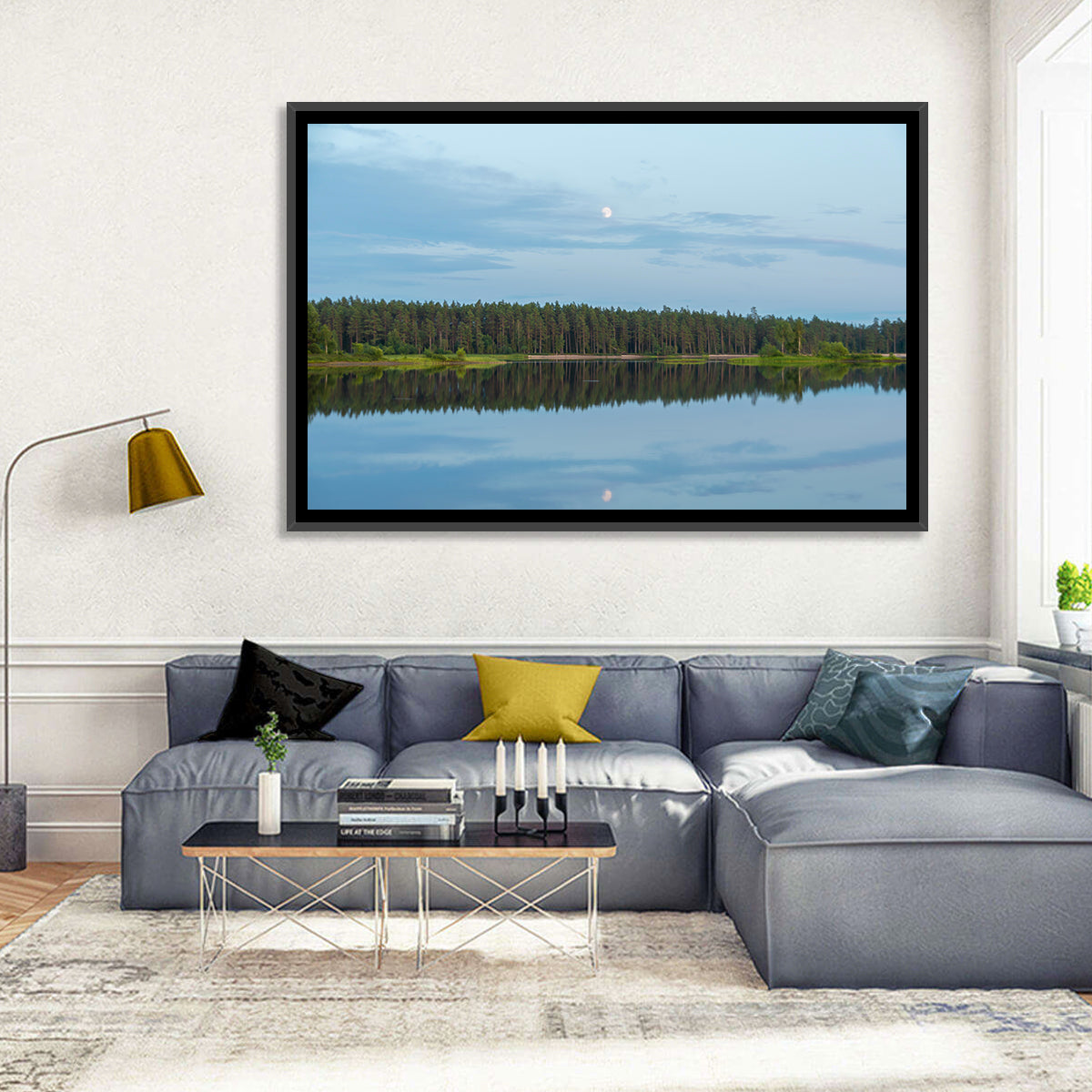 Lake Vanern Moonlight Wall Art in a room, landscape