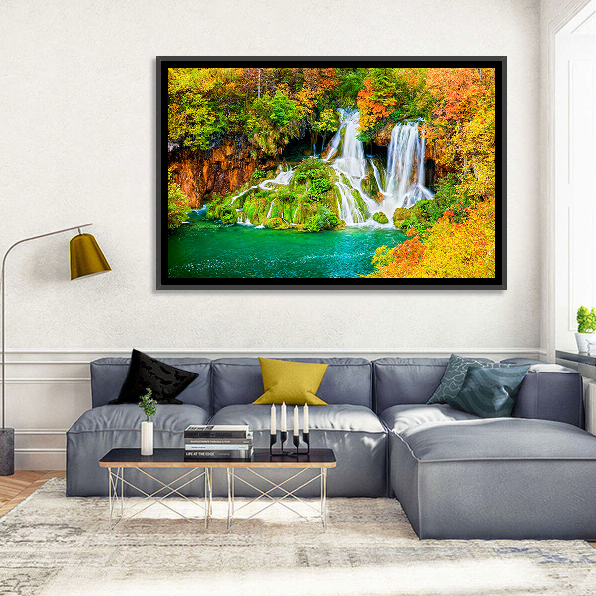 Plitvička Jezera Autumn Falls Wall Art in a room, landscape