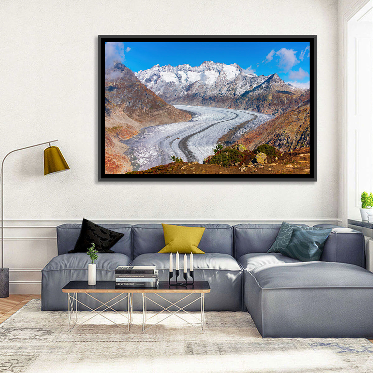 Aletsch Glacier Valley Wall Art in a room, landscape