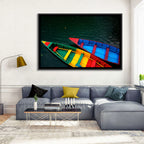 Two Colorful Boats Over Rippling Water Wall Art