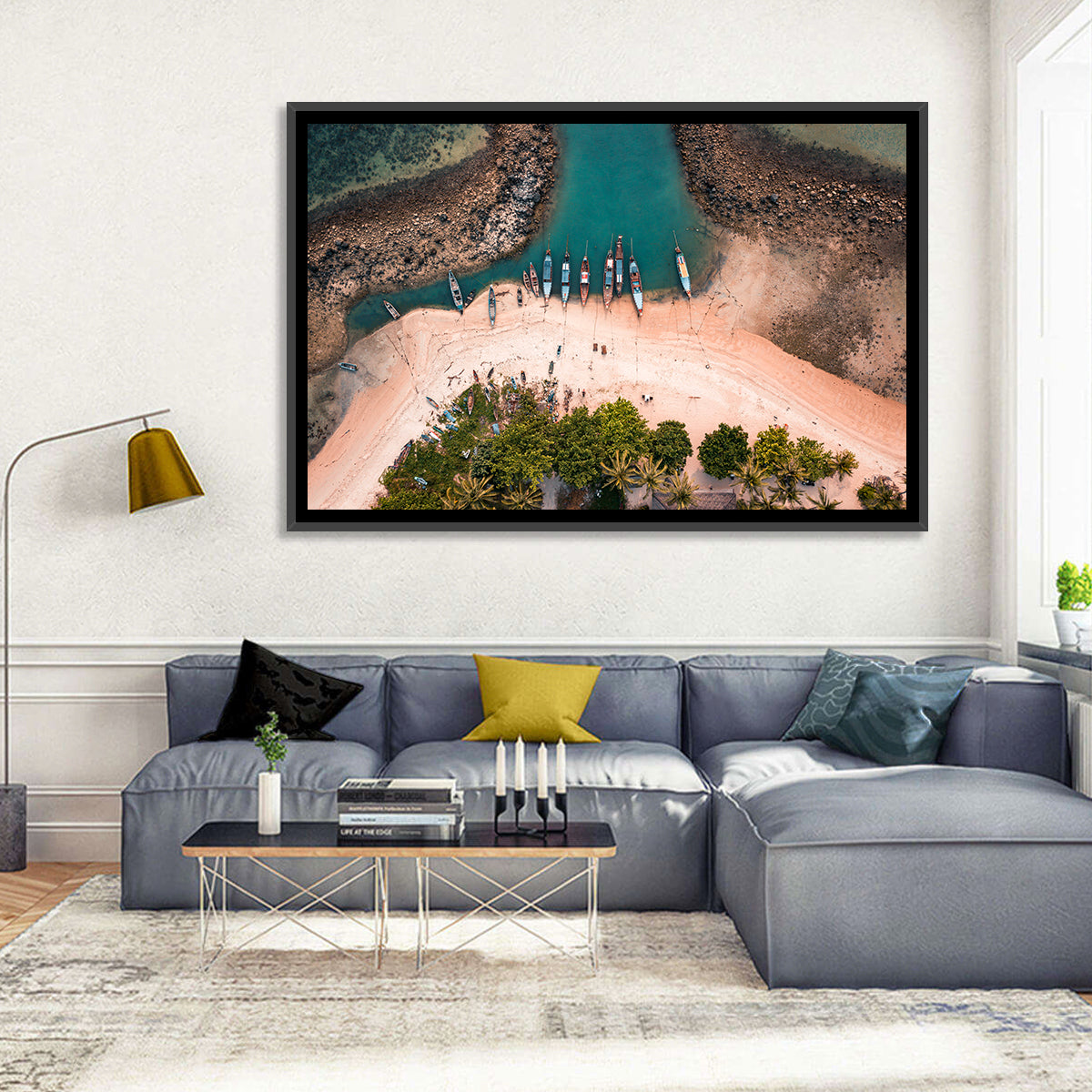Koh Samui Long-tail Boats Wall Art in a room, landscape