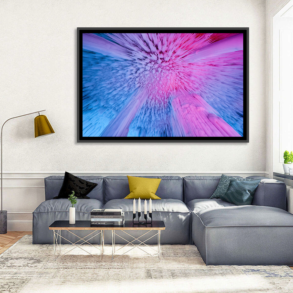 Ethereal Ice Cave Icicles Wall Art in a room, landscape