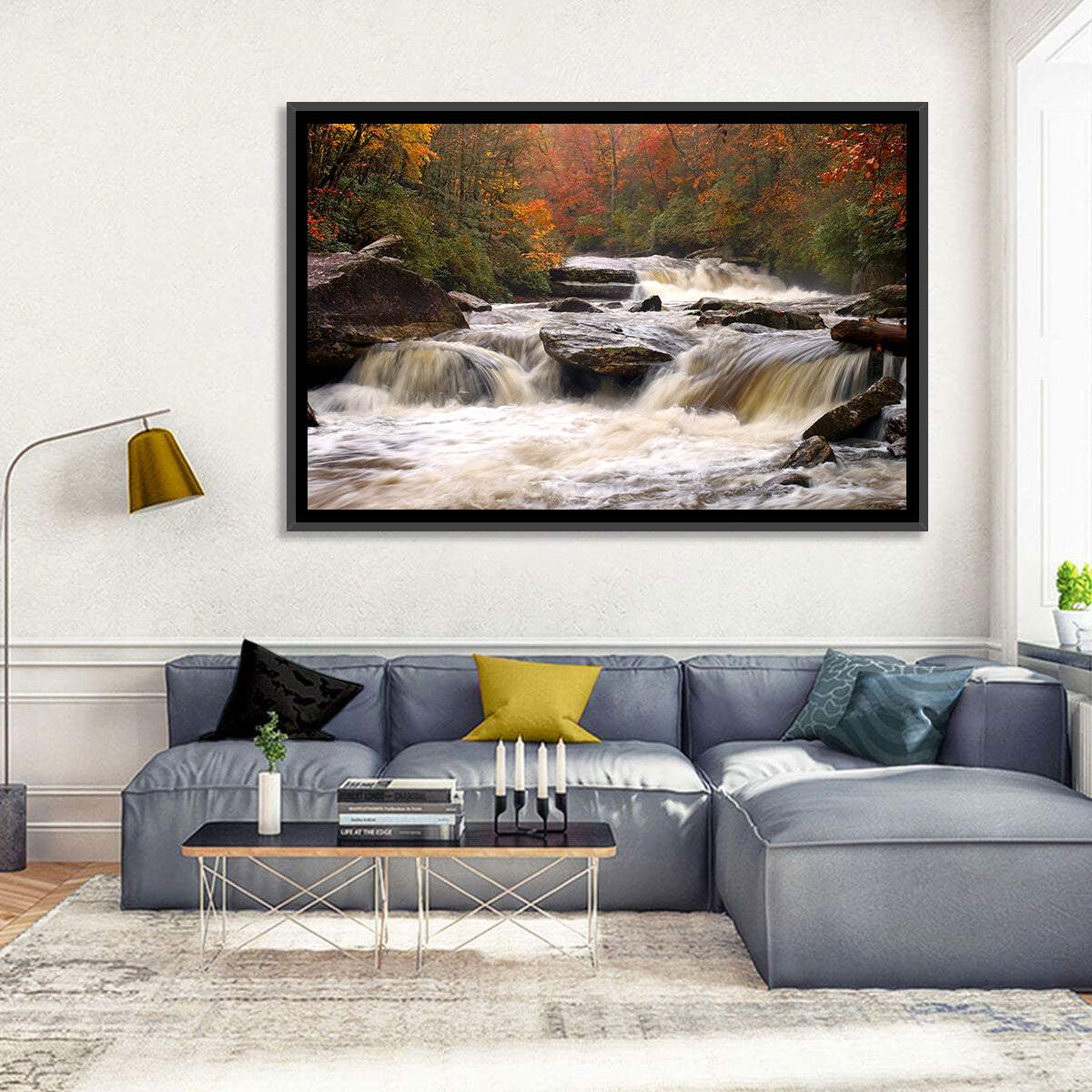 Carolina River in Autumn Wall Art in a room, landscape