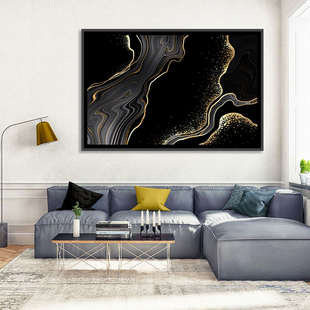 Black Marble with Gold Veins Wall Art