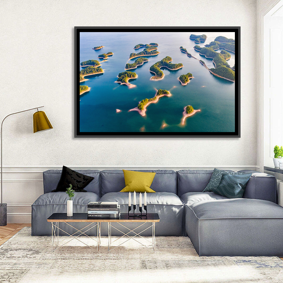 Qiandao Lake Aerial View Wall Art in a room, landscape