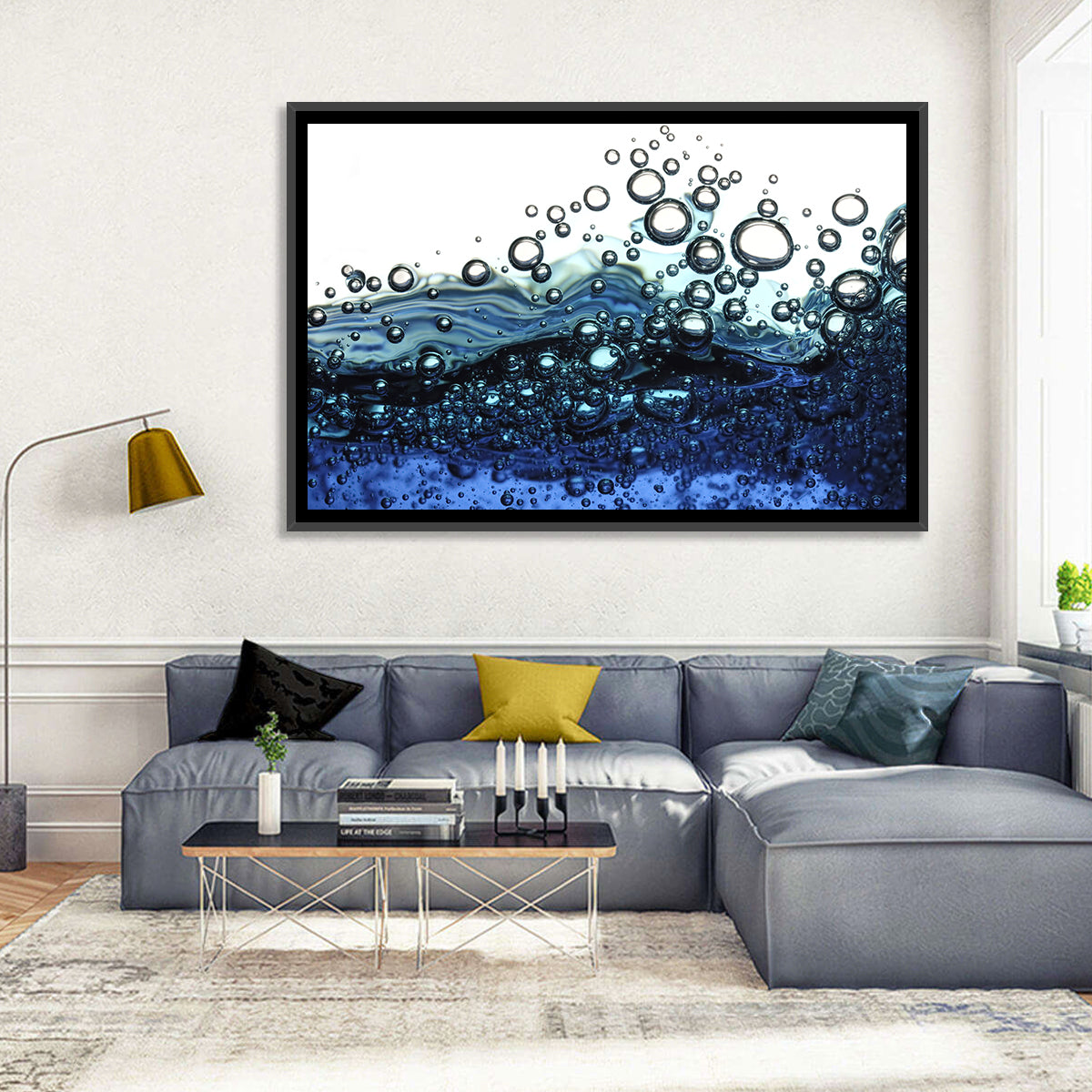 Underwater Bubbles Wall Art in a room, landscape