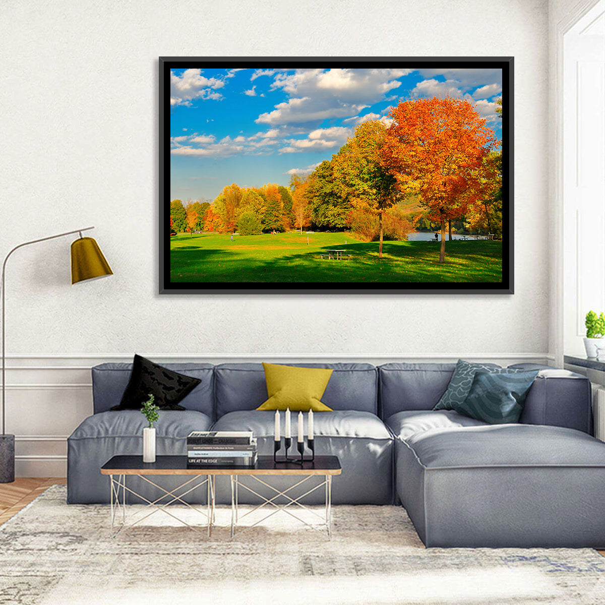 Autumn Trees and Lakeside Lawn Wall Art