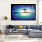 Glowing Island Tree Under Starry Nebula Wall Art