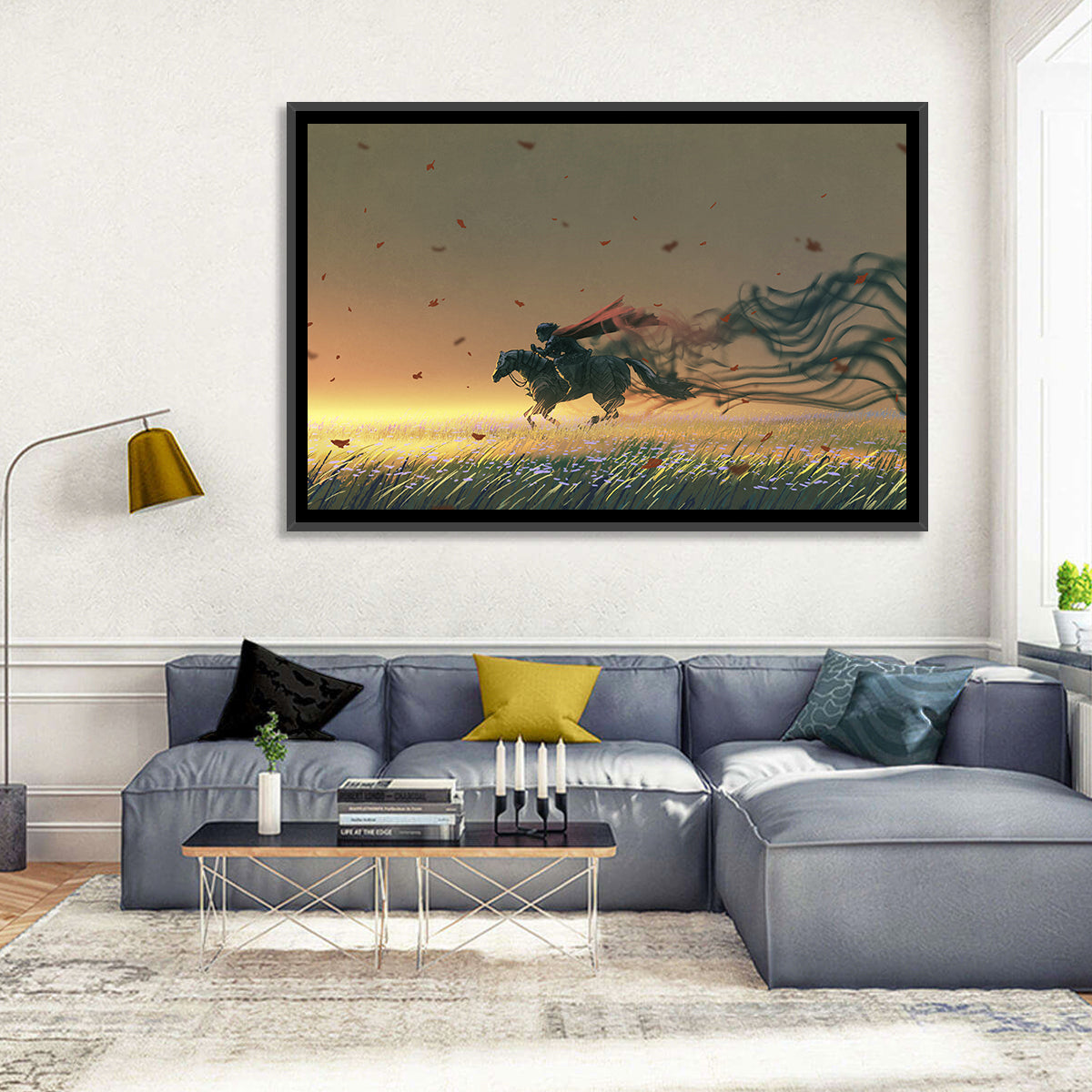 Unstoppable Knight with Red Cape Wall Art in a room, landscape