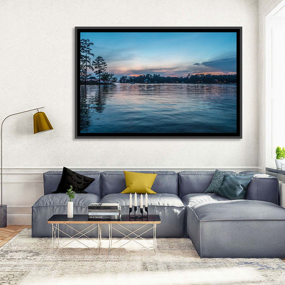 Lake Wateree Twilight Reflection Wall Art in a room, landscape