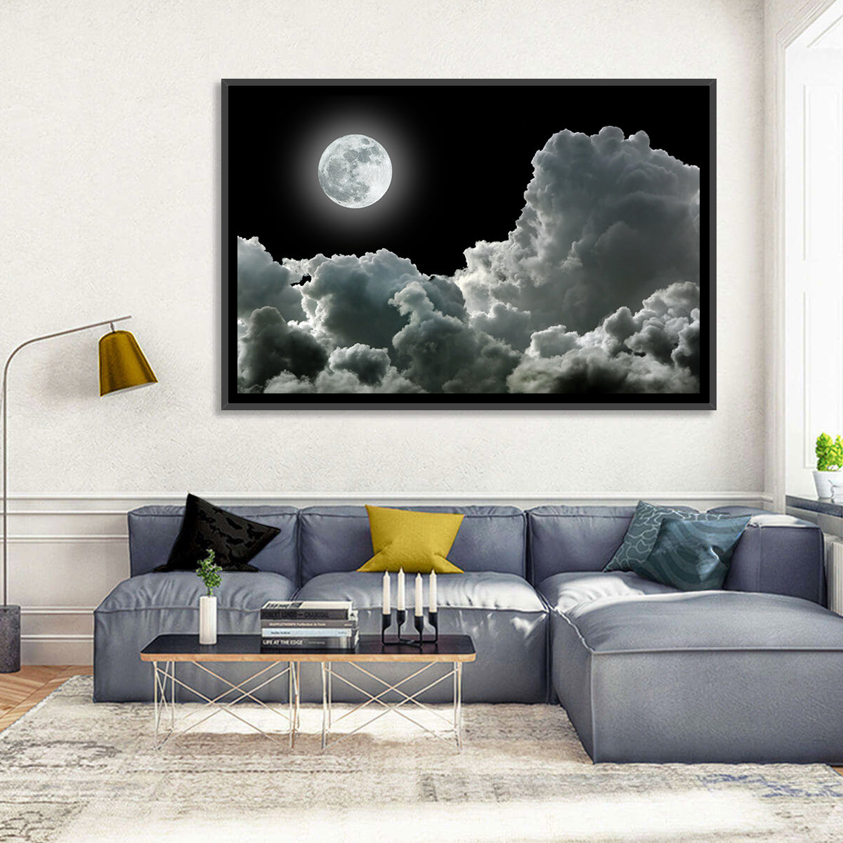Cloudy Moonlight Wall Art in a room, landscape