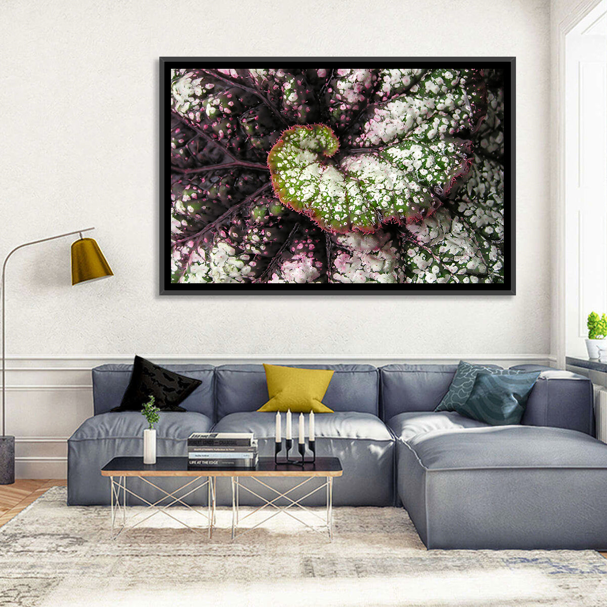 Begonia Leaf Spiral Geometry Wall Art in a room, landscape