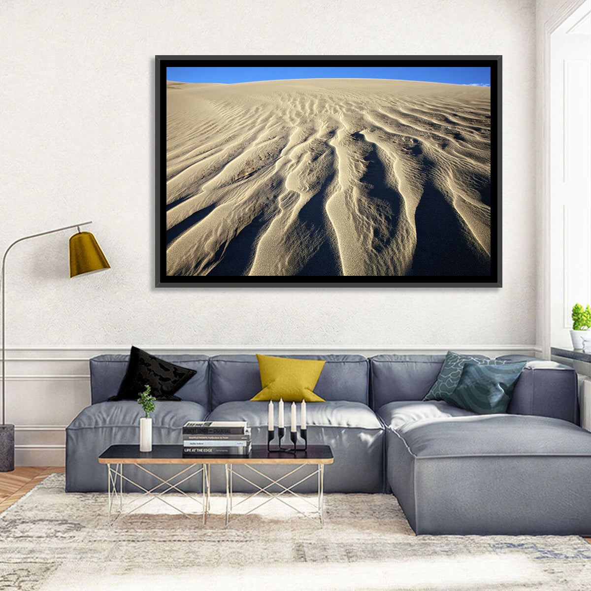 Endless Rippled Sand Dunes Wall Art in a room, landscape