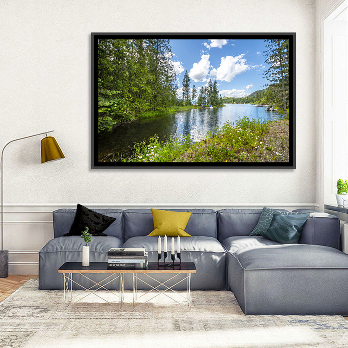 Lake Pend Oreille Wildflower View Wall Art in a room, landscape